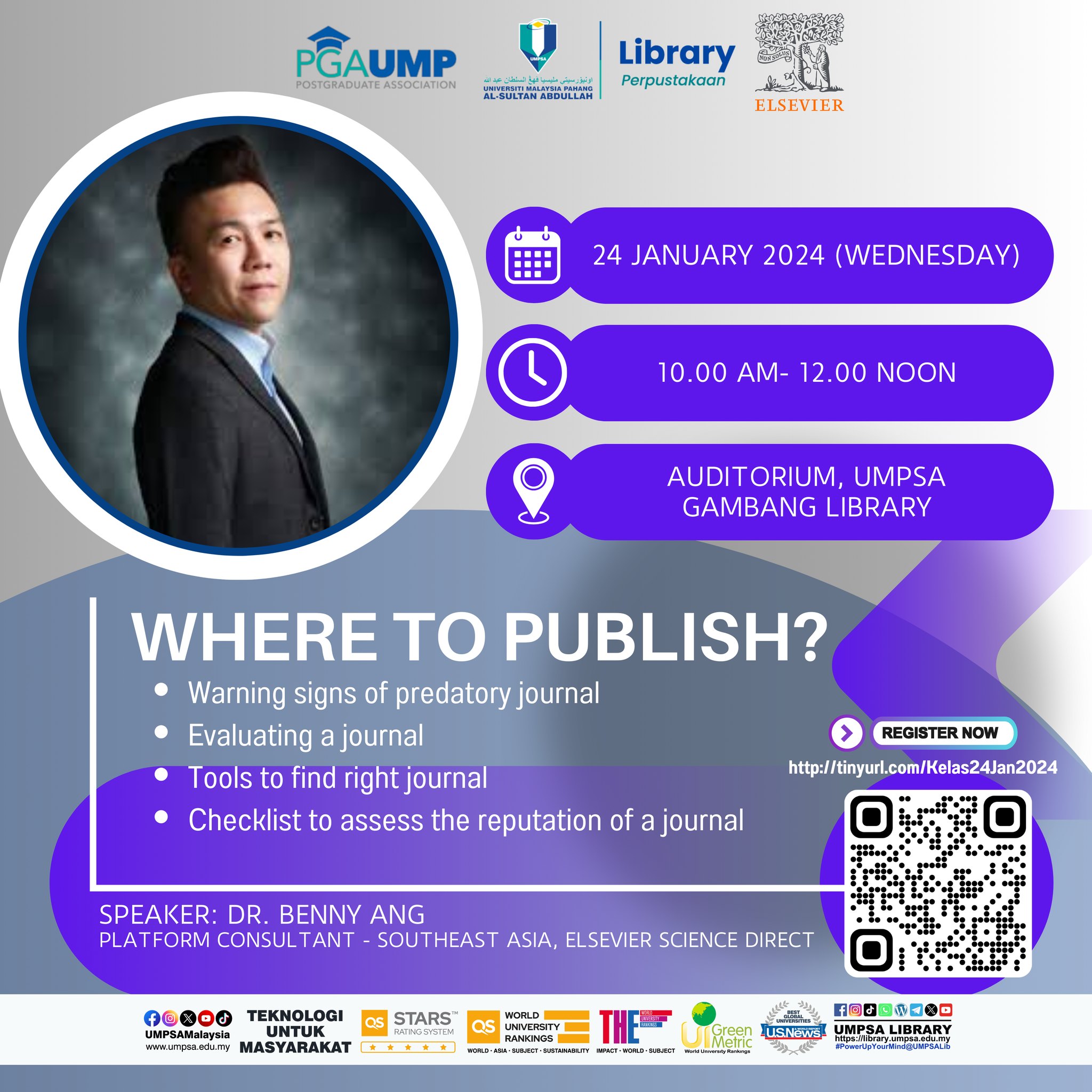 Training session with Elsevier: Where to publish at UMPSA Gambang Library – January 24, 2024